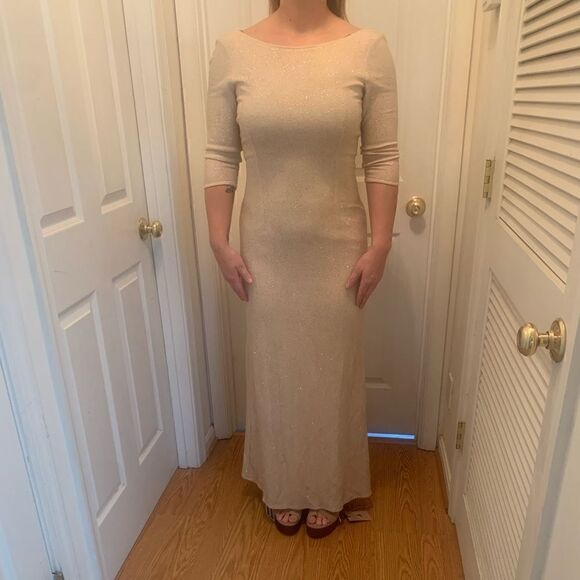 JS Collections Gown Metallic Gold Sparkles Ivory Size 8 Prom Black Tie Vintage - Picture 4 of 16